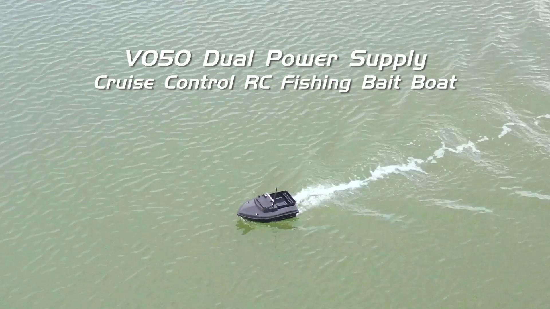 Flytec V050 500M RC Fishing Bait Boat Dual Power Supply Fixed Speed Cruise  4 LED Lights Fish Feeder 
